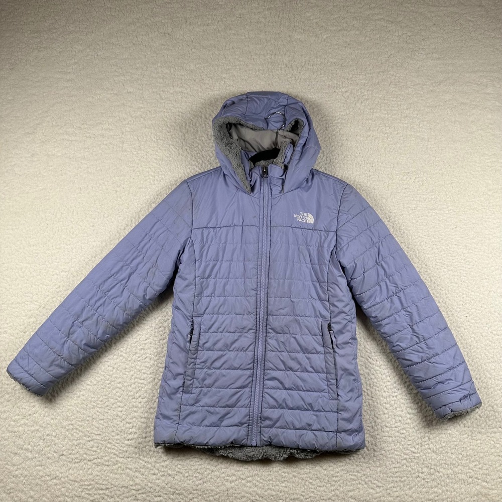 North Face Mossbud Swirl Reversible Jacket Girls Puffer L 14/16 Lavender Purple